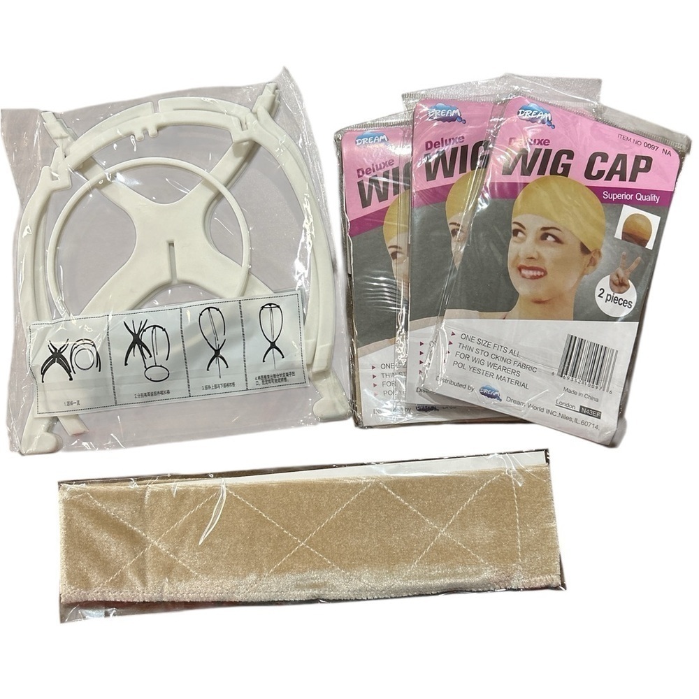 Deluxe Wig Cap & Band Set with Stand